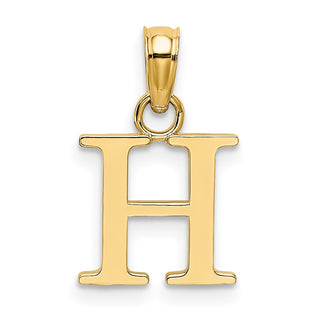 14k Yellow Gold Polished H Block Initial Pendant
