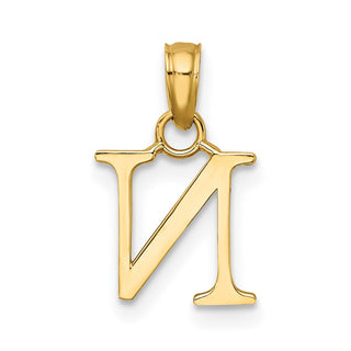 14k Yellow Gold Polished N Block Initial Pendant