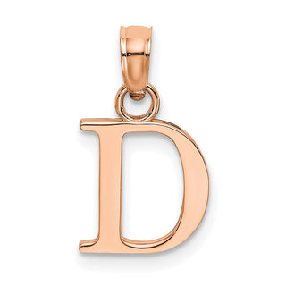 14k Rose Gold Polished D Block Initial Pendant
