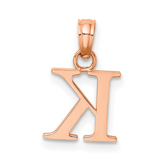 14k Rose Gold Polished K Block Initial Pendant