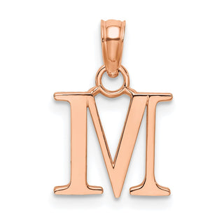 14k Rose Gold Polished M Block Initial Pendant