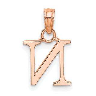 14K Rose Gold Polished N Block Initial Pendant
