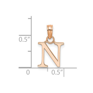 14K Rose Gold Polished N Block Initial Pendant