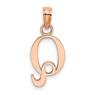 14K Rose Gold Polished Q Block Initial Pendant