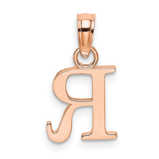 14k Rose Gold Polished R Block Initial Pendant