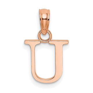 14K Rose Gold Polished U Block Initial Pendant