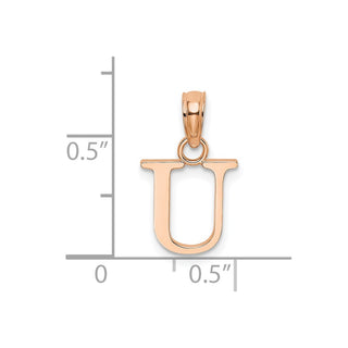14K Rose Gold Polished U Block Initial Pendant