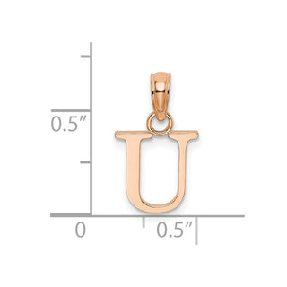 14K Rose Gold Polished U Block Initial Pendant