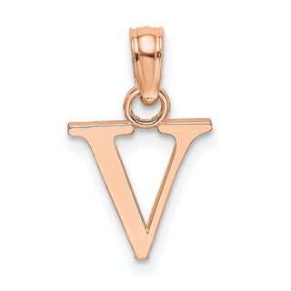 14k Rose Gold Polished V Block Initial Pendant