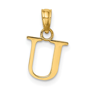 14k Yellow Gold Polished Block Letter U Initial Pendant