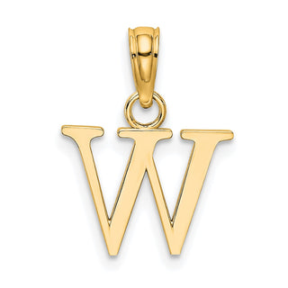 14k Yellow Gold Polished W Block Initial Pendant