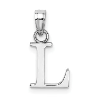 14k White Gold Polished L Block Initial Pendant