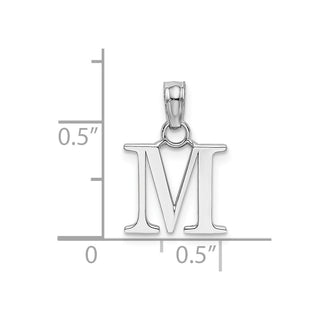 14k White Gold Polished M Block Initial Pendant