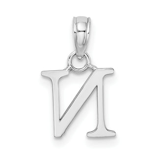 14k White Gold Polished N Block Initial Pendant