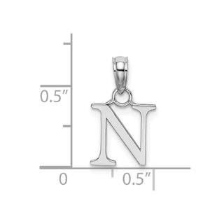14k White Gold Polished N Block Initial Pendant