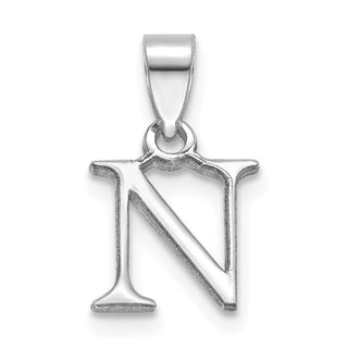 14k White Gold Polished N Block Initial Pendant
