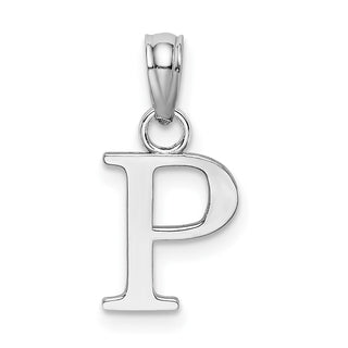 14k White Gold Polished P Block Initial Pendant