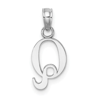 14k White Gold Polished Q Block Initial Pendant
