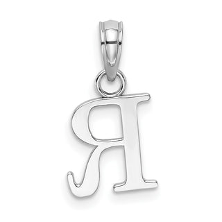 14k White Gold Polished R Block Initial Pendant