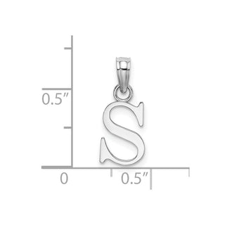 14k White Gold Polished S Block Initial Pendant