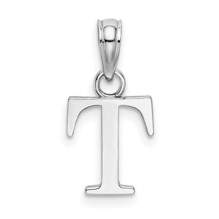 14k White Gold Polished T Block Initial Pendant
