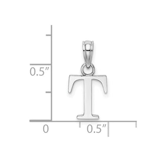 14k White Gold Polished T Block Initial Pendant
