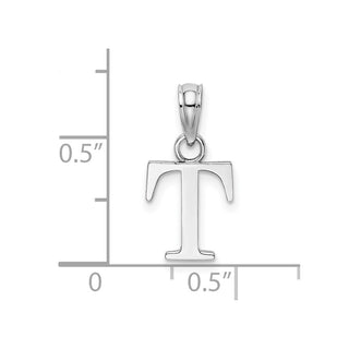 14k White Gold Polished T Block Initial Pendant