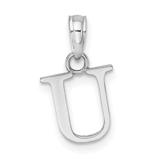 14k White Gold Polished U Block Initial Pendant