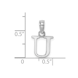 14k White Gold Polished U Block Initial Pendant