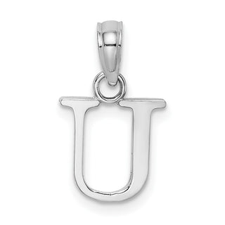 14k White Gold Polished U Block Initial Pendant