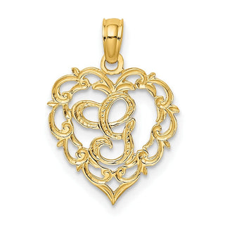 14k Yellow Gold G Script Initial In Heart Pendant