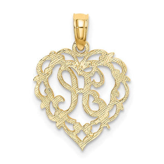 14k Yellow Gold H Script Initial In Heart Pendant