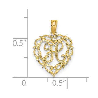 14k Yellow Gold H Script Initial In Heart Pendant
