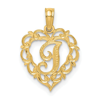 14k Yellow Gold I Script Initial In Heart Pendant