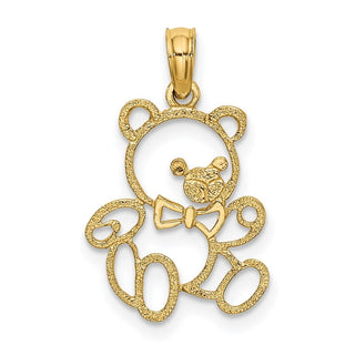 14k Yellow Gold Cut Out Teddy Bear Pendant K6439