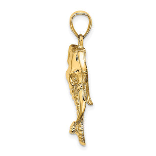 14k Yellow Gold 2-D Elephant Head w/Twisted Trunk Pendant