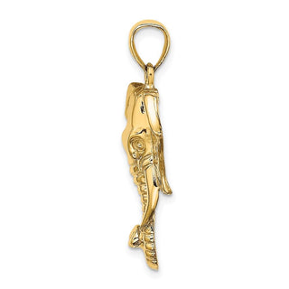 14k Yellow Gold 2-D Elephant Head w/Twisted Trunk Pendant