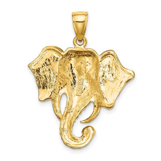 14k Yellow Gold 2-D Elephant Head w/Twisted Trunk Pendant