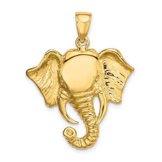 14k Yellow Gold 2-D Elephant Head w/Twisted Trunk Pendant
