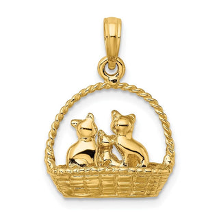 14k Yellow Gold 3-D Cats Inside Of Basket Pendant
