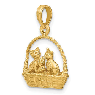 14k Yellow Gold 3-D Cats Inside Of Basket Pendant