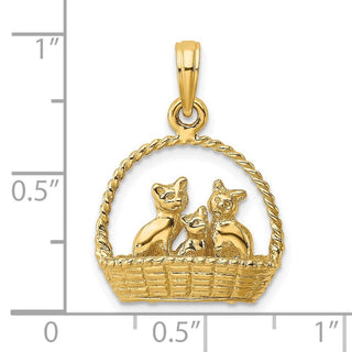 14k Yellow Gold 3-D Cats Inside Of Basket Pendant