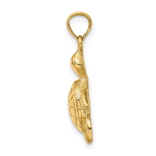 14k Yellow Gold 2-D Polished Turtle w/Textured Shell Pendant