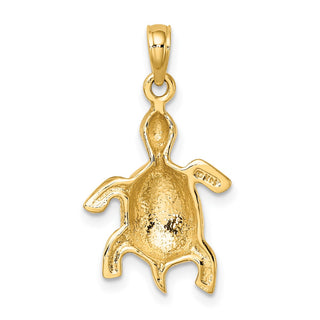 14k Yellow Gold 2-D Polished Turtle w/Textured Shell Pendant
