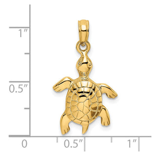 14k Yellow Gold 2-D Polished Turtle w/Textured Shell Pendant