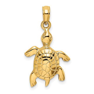 14k Yellow Gold 2-D Polished Turtle w/Textured Shell Pendant