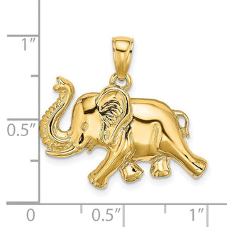 14k Yellow Gold 2-D Elephant Running w/Raised Trunk Pendant
