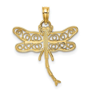 14k Yellow Gold Dragonfly w/Beaded Filigree Wings Pendant