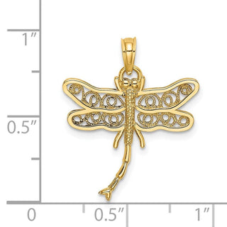 14k Yellow Gold Dragonfly w/Beaded Filigree Wings Pendant
