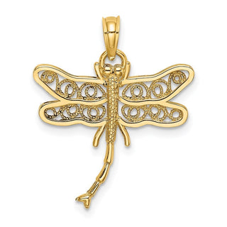 14k Yellow Gold Dragonfly w/Beaded Filigree Wings Pendant